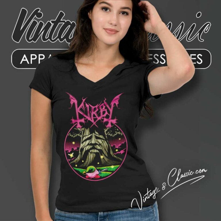 Kirby The Pink Legend Game V Neck TShirt Kirby The Pink Legend Game V Neck TShirt