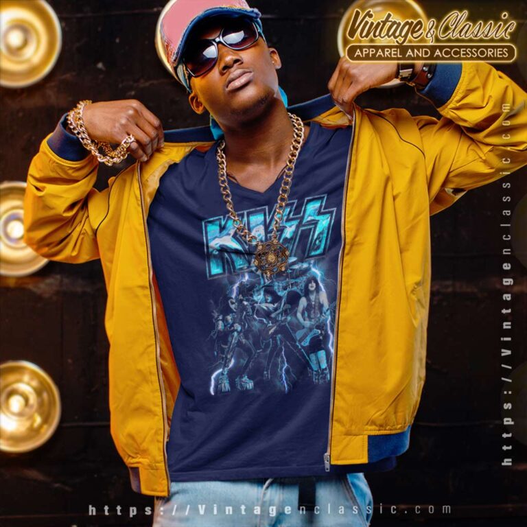 Kiss Blue Lightning V Neck TShirt Kiss Blue Lightning V Neck TShirt