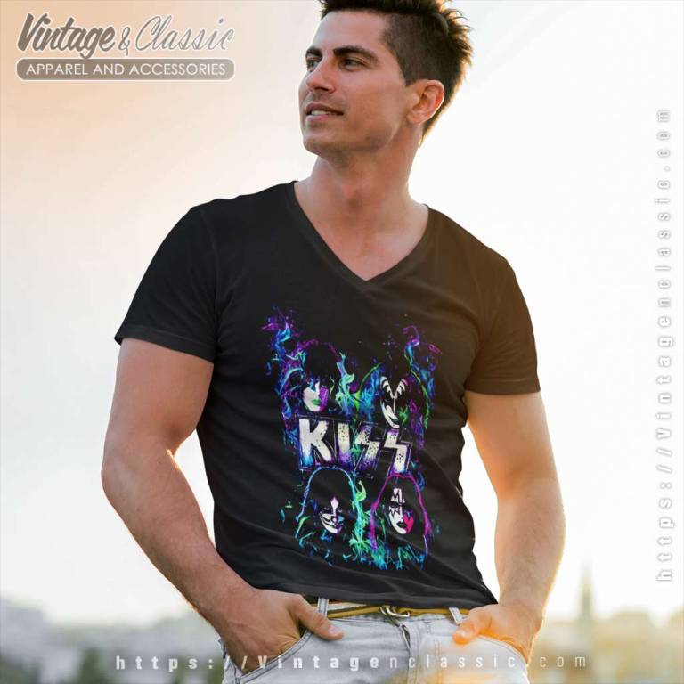 Kiss In Flames V Neck TShirt Kiss In Flames V Neck TShirt