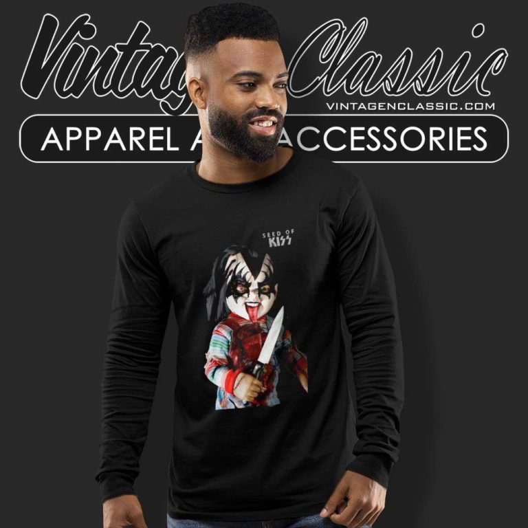 Kiss X Chucky In Horror Movie Long Sleeve Tee Kiss X Chucky In Horror Movie Long Sleeve Tee