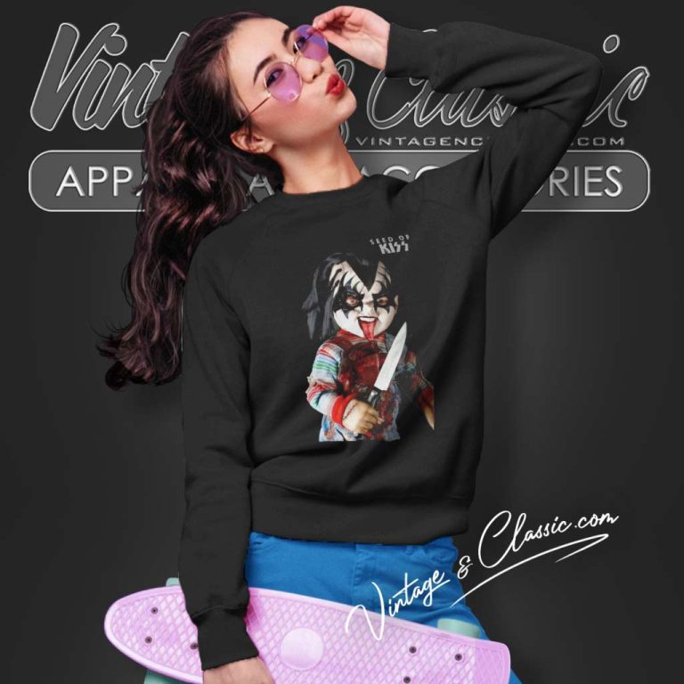 Kiss X Chucky In Horror Movie Sweatshirt Kiss X Chucky In Horror Movie Sweatshirt