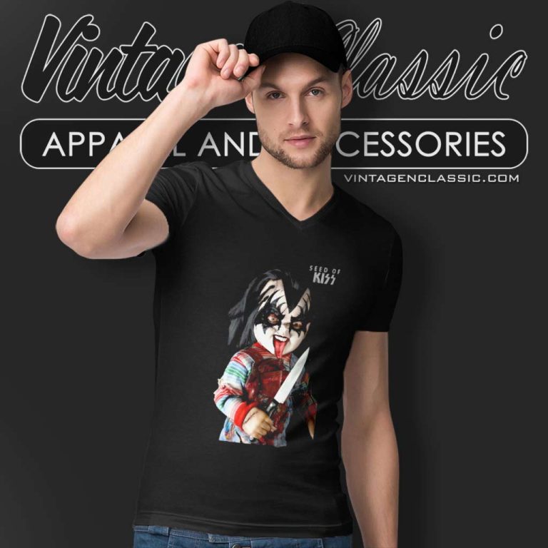 Kiss X Chucky In Horror Movie V Neck TShirt Kiss X Chucky In Horror Movie V Neck TShirt