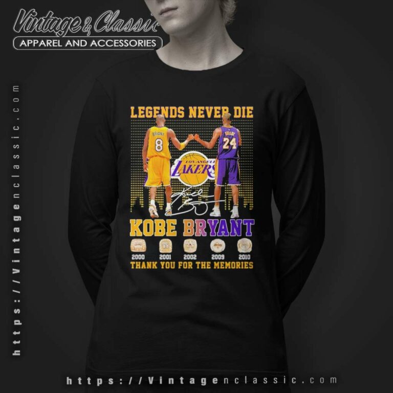 Kobe Bryant La Lakers Legends Never Die Thank You For The Memories Long Sleeve Tee Kobe Bryant La Lakers Legends Never Die Thank You For The Memories Long Sleeve Tee