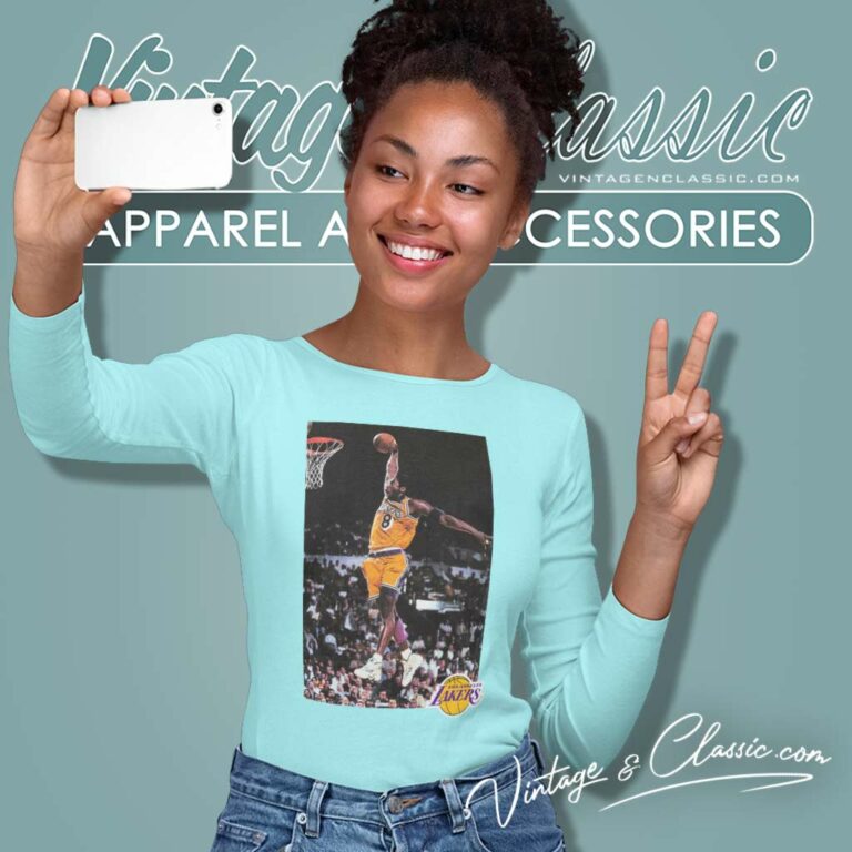 Kobe Bryant Lakers Rookie With A Monster Dunk Long Sleeve Tee 1 Kobe Bryant Lakers Rookie With A Monster Dunk Long Sleeve Tee 1