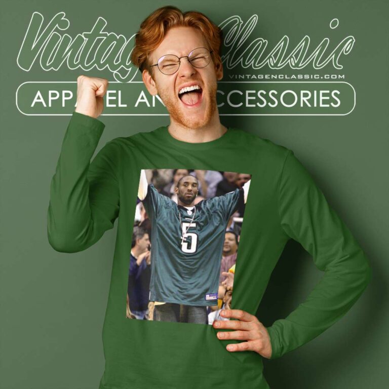 Kobe Bryant Wearing Philadelphia Eagles Jersey Long Sleeve Tee Kobe Bryant Wearing Philadelphia Eagles Jersey Long Sleeve Tee