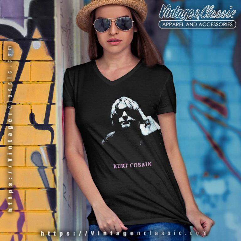Kurt Cobain Middle Finger V Neck TShirt Kurt Cobain Middle Finger V Neck TShirt