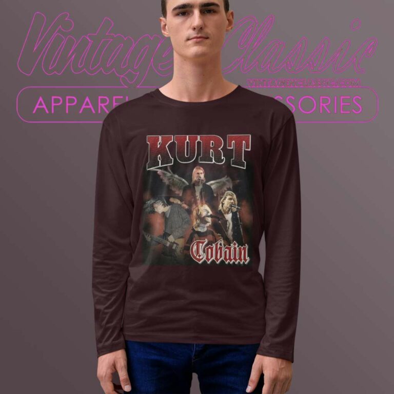 Kurt Cobain Playing Live Guitar Long Sleeve Tee Kurt Cobain Playing Live Guitar Long Sleeve Tee