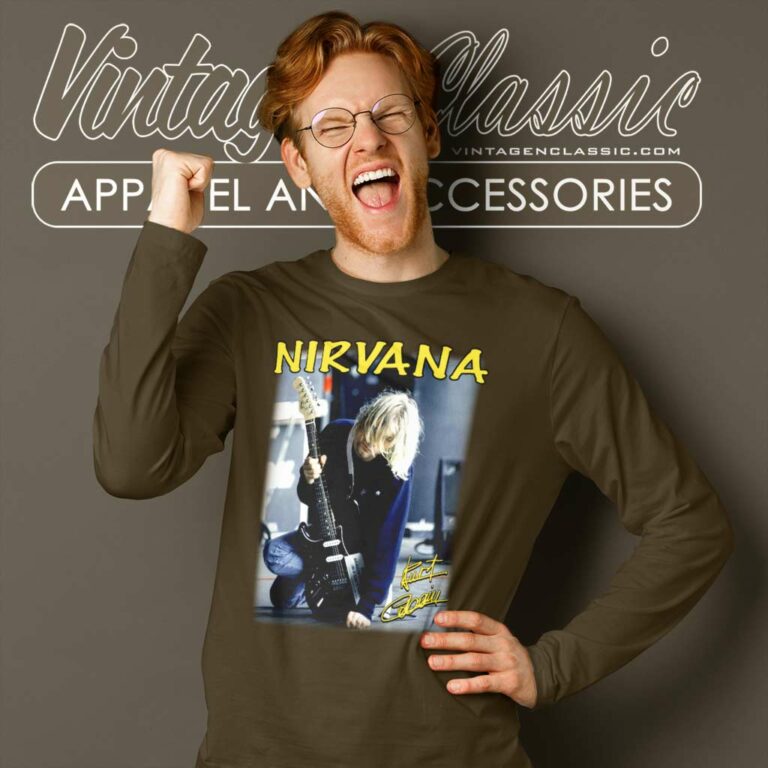 Kurt Cobain Shirt Playing Live Guitar Long Sleeve Tee Kurt Cobain Shirt Playing Live Guitar Long Sleeve Tee