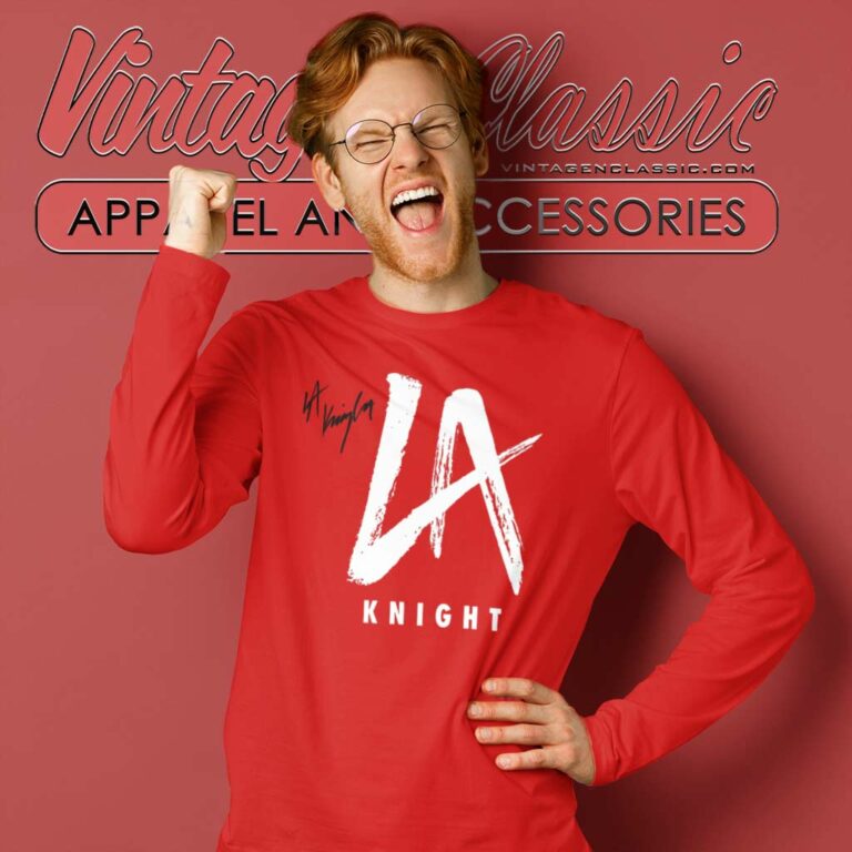 La Knight Shirt Autographed Red La Knight Logo Long Sleeve Tee La Knight Shirt Autographed Red La Knight Logo Long Sleeve Tee
