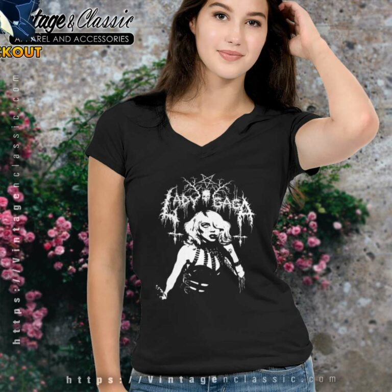 Lady Gaga Death Metal V Neck TShirt Lady Gaga Death Metal V Neck TShirt