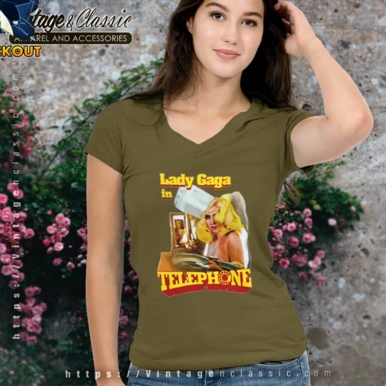 Lady Gaga In Telephone V Neck TShirt Lady Gaga In Telephone V Neck TShirt