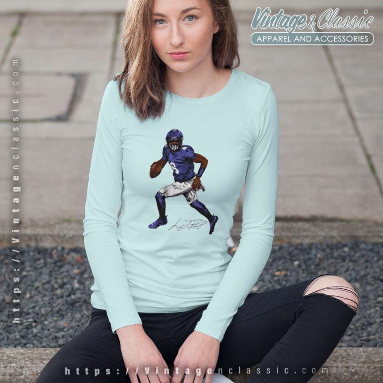 Lamar Jackson Superstar Pose Baltimore Ravens Signature Long Sleeve Tee Lamar Jackson Superstar Pose Baltimore Ravens Signature Long Sleeve Tee