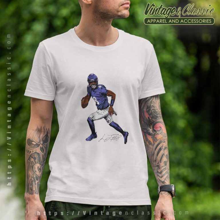 Lamar Jackson Superstar Pose Baltimore Ravens Signature T Shirt Lamar Jackson Superstar Pose Baltimore Ravens Signature T Shirt