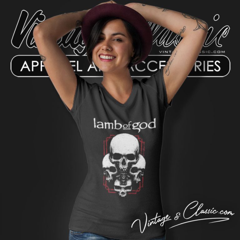 Lamb Of God 4 Skulls V Neck TShirt Lamb Of God 4 Skulls V Neck TShirt