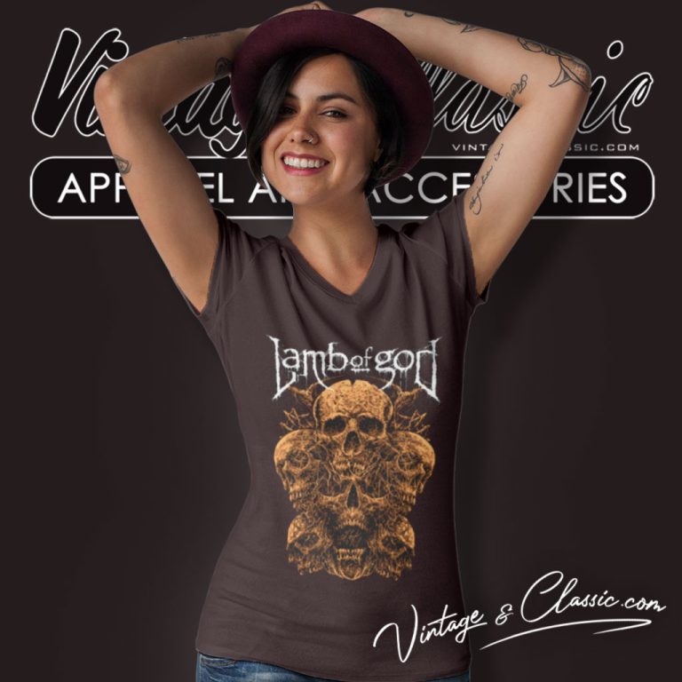 Lamb Of God Rooted Skulls V Neck TShirt Lamb Of God Rooted Skulls V Neck TShirt