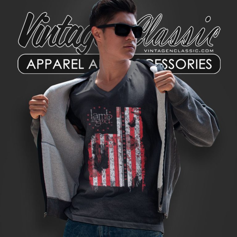 Lamb Of God Shirt Pure American Metal Flag V Neck TShirt Lamb Of God Shirt Pure American Metal Flag V Neck TShirt