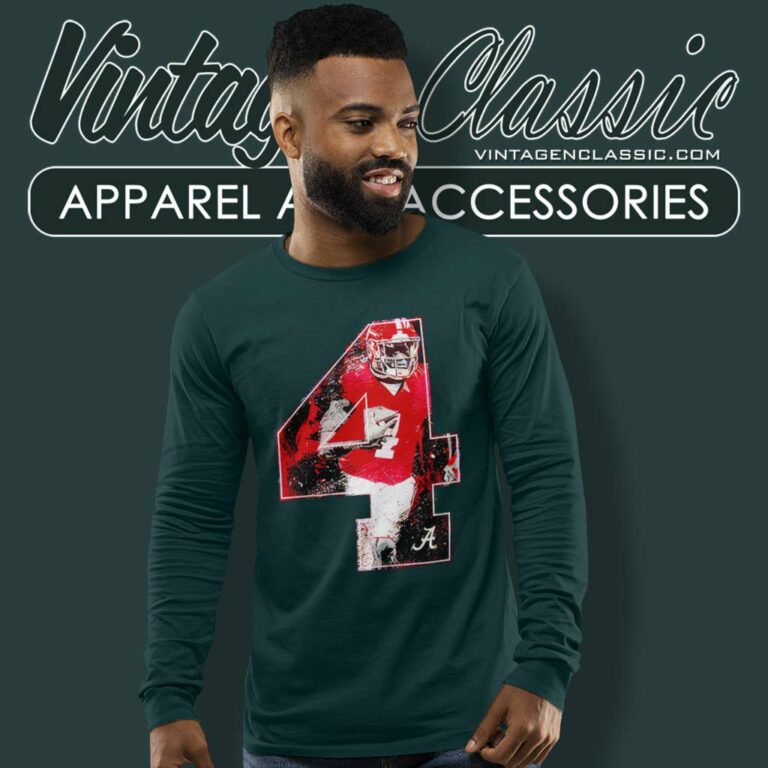 Lank Alabama Jalen Milroe No 4 Ncaa Football Long Sleeve Tee Lank Alabama Jalen Milroe No 4 Ncaa Football Long Sleeve Tee