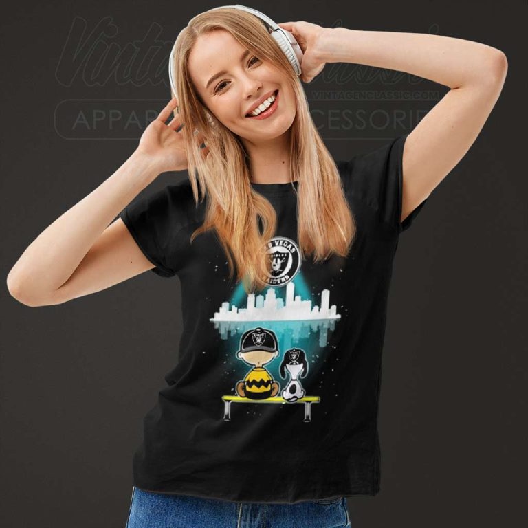 Las Vegas Raiders Charlie Brown And Snoopy Watching City Women TShirt Las Vegas Raiders Charlie Brown And Snoopy Watching City Women TShirt