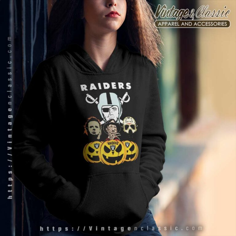 Las Vegas Raiders Freddy Krueger Michael Myers Jason Voorhees Pumpkin Halloween Hoodie Las Vegas Raiders Freddy Krueger Michael Myers Jason Voorhees Pumpkin Halloween Hoodie