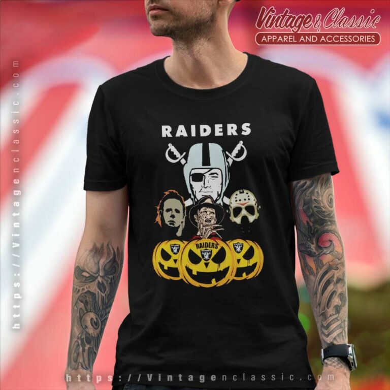 Las Vegas Raiders Freddy Krueger Michael Myers Jason Voorhees Pumpkin Halloween T Shirt Las Vegas Raiders Freddy Krueger Michael Myers Jason Voorhees Pumpkin Halloween T Shirt