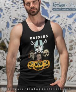 Las Vegas Raiders Freddy Krueger Michael Myers Jason Voorhees Pumpkin Halloween Tank Top Racerback