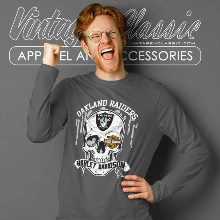 Las Vegas Raiders Harley Daivsion Skull Long Sleeve Tee Las Vegas Raiders Harley Daivsion Skull Long Sleeve Tee
