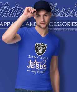 Las Vegas Raiders In My Veins Jesus In My Heart V Neck TShirt