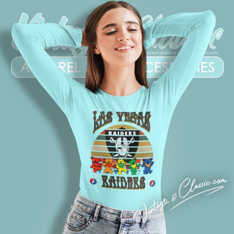Las Vegas Raiders Nfl Grateful Dancing Bears Retro Long Sleeve Tee Las Vegas Raiders Nfl Grateful Dancing Bears Retro Long Sleeve Tee
