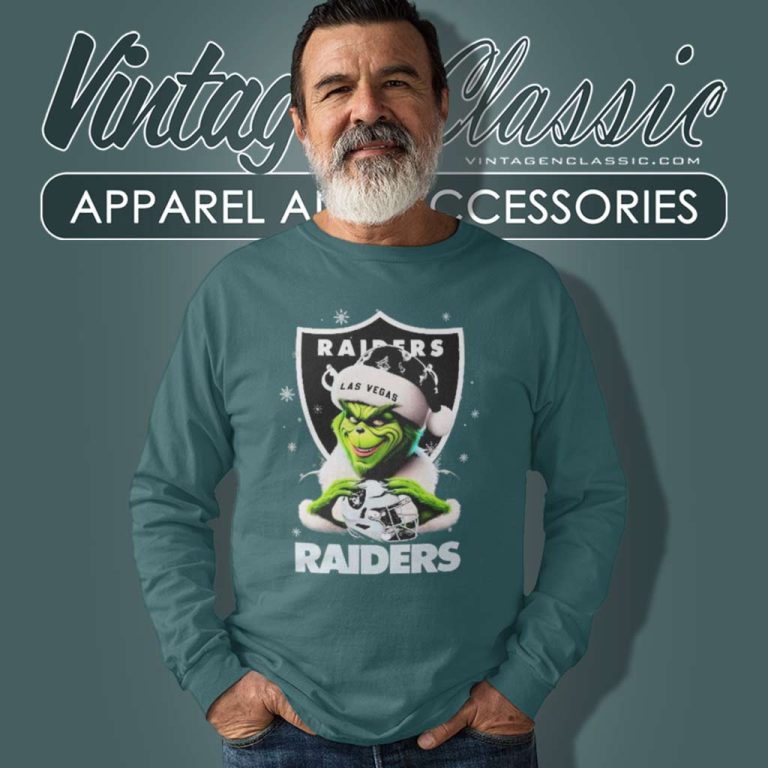 Las Vegas Raiders Santa Grinch Christmas Long Sleeve Tee Las Vegas Raiders Santa Grinch Christmas Long Sleeve Tee
