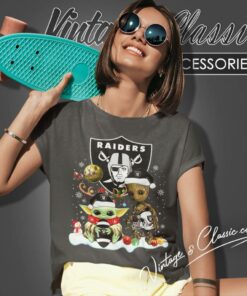 Las Vegas Raiders Shirt Baby Yoda And Groot Santa Christmas Women T Shirt