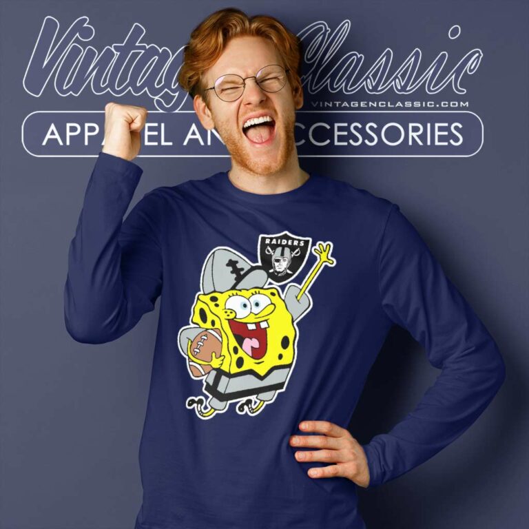 Las Vegas Raiders Spongebob Football Long Sleeve Tee Las Vegas Raiders Spongebob Football Long Sleeve Tee