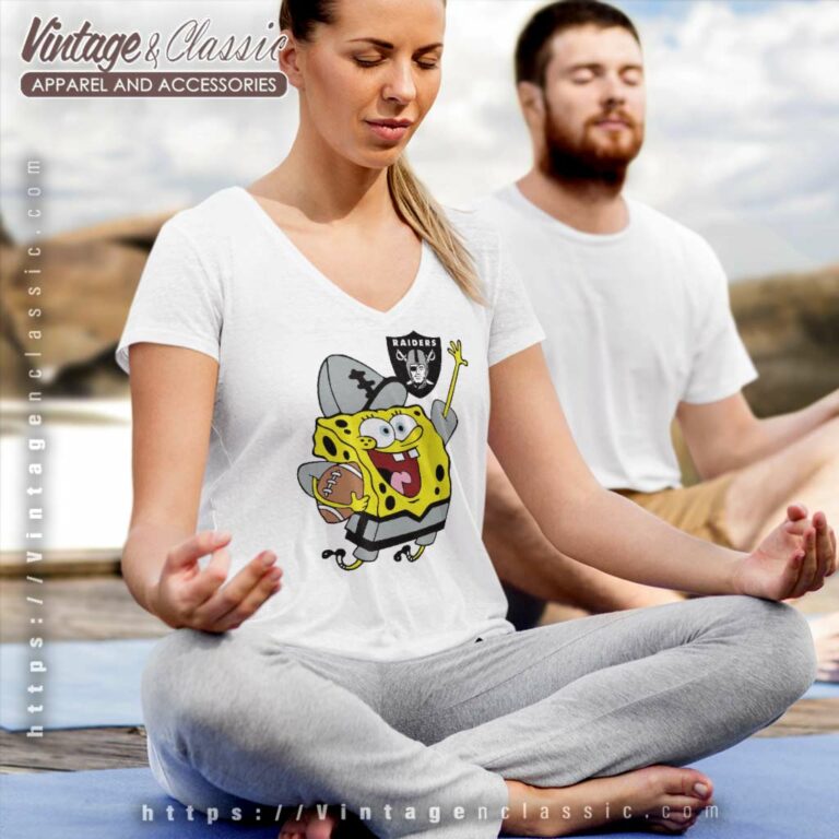 Las Vegas Raiders Spongebob Football V Neck TShirt Las Vegas Raiders Spongebob Football V Neck TShirt