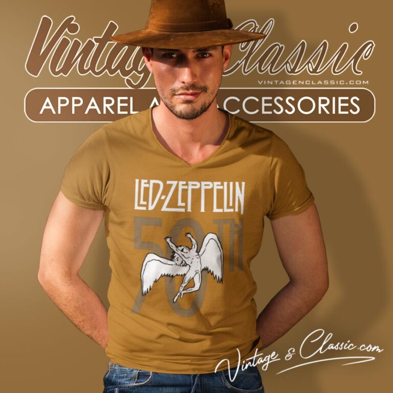 Led Zeppelin 50th Logo V Neck TShirt Led Zeppelin 50th Logo V Neck TShirt