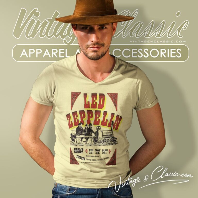 Led Zeppelin Shirt At Earls Court New Natural V Neck TShirt Led Zeppelin Shirt At Earls Court New Natural V Neck TShirt