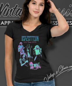 Led Zeppelin Shirt 1973 Tour Distressed 70s Music Concert V Neck TShirt