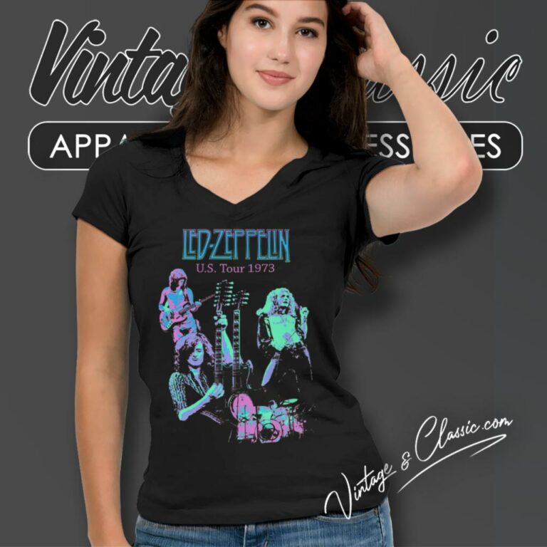 Led Zeppelin Shirt 1973 Tour Distressed 70s Music Concert V Neck TShirt Led Zeppelin Shirt 1973 Tour Distressed 70s Music Concert V Neck TShirt