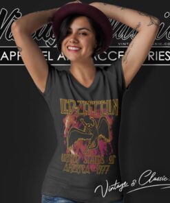 Led Zeppelin Usa 1977 Flame V Neck TShirt 1