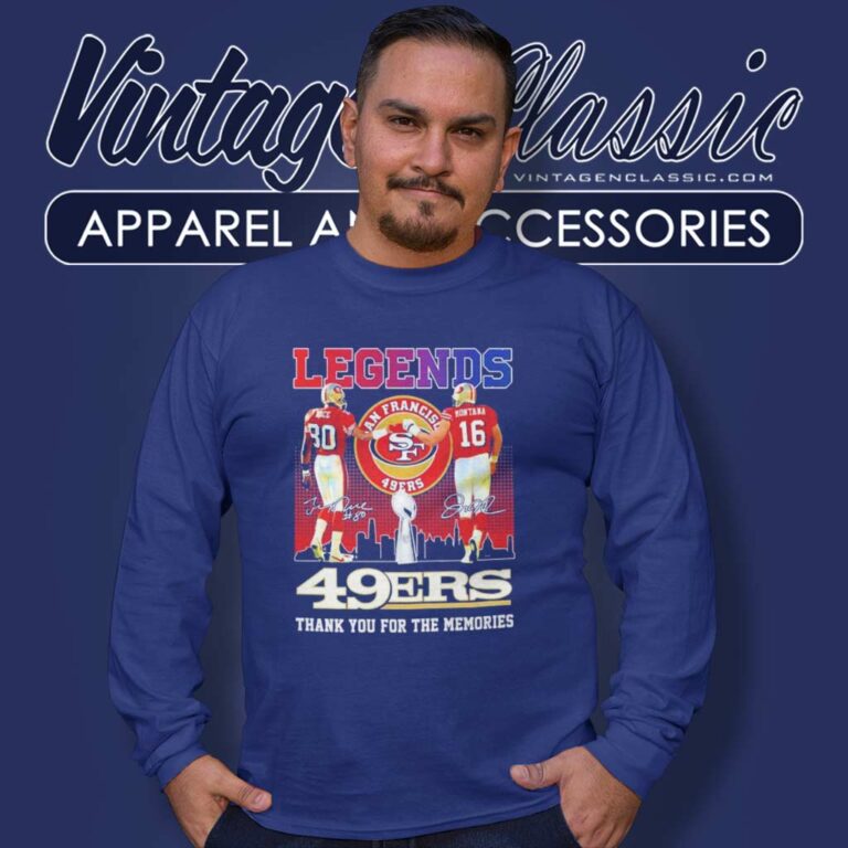 Legends Jerry Rice Joe Montana 49ers Thank You For The Memories Long Sleeve Tee Legends Jerry Rice Joe Montana 49ers Thank You For The Memories Long Sleeve Tee