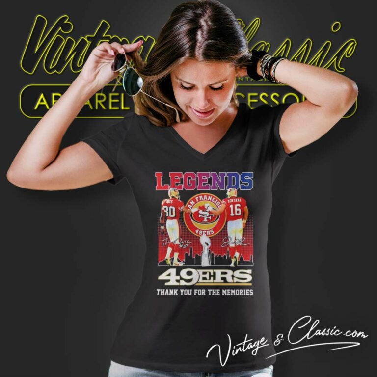 Legends Jerry Rice Joe Montana 49ers Thank You For The Memories V Neck TShirt Legends Jerry Rice Joe Montana 49ers Thank You For The Memories V Neck TShirt