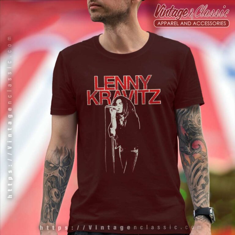 Lenny Kravitz Red Logo Mic Pose T Shirt Lenny Kravitz Red Logo Mic Pose T Shirt