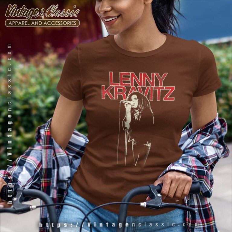 Lenny Kravitz Red Logo Mic Pose Women TShirt Lenny Kravitz Red Logo Mic Pose Women TShirt