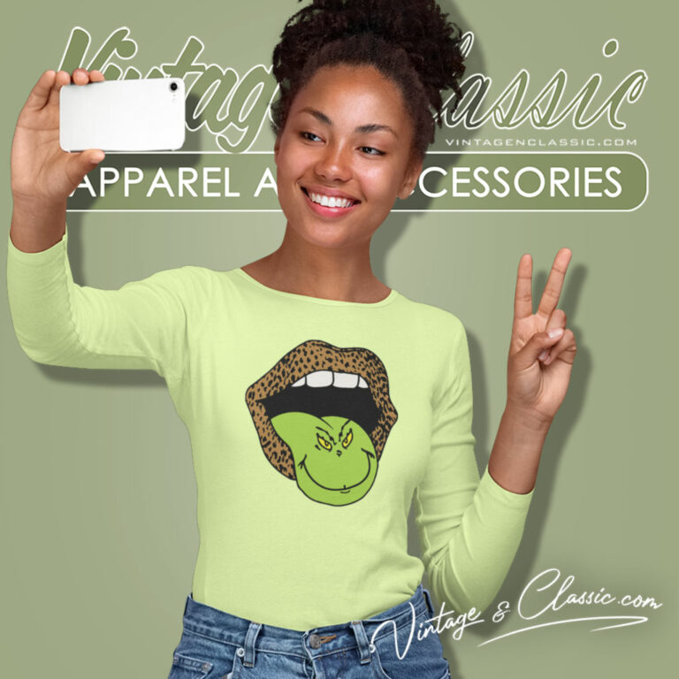 Leopard Lips Grinch Tongue Shirt Grinch Christmas Long Sleeve Tee Leopard Lips Grinch Tongue Shirt Grinch Christmas Long Sleeve Tee