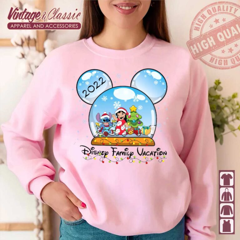 Lilo And Stitch Santa Hat Disney Christmas 2022 Pink Sweatshirt Lilo And Stitch Santa Hat Disney Christmas 2022 Pink Sweatshirt