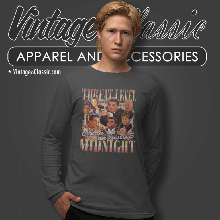 Limited Threat Level Midnight 90s Shirt Us Office Tv Show Long Sleeve Tee Limited Threat Level Midnight 90s Shirt Us Office Tv Show Long Sleeve Tee