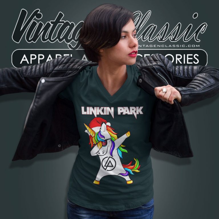 Linkin Park Shirt Dabbing Unicorn Christmas V Neck TShirt Linkin Park Shirt Dabbing Unicorn Christmas V Neck TShirt
