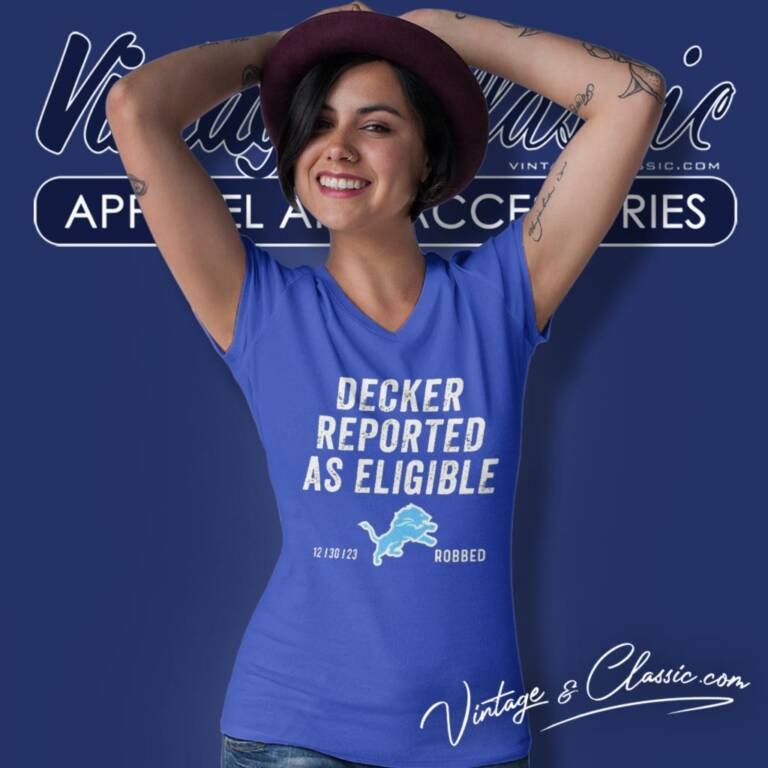 Lions Robbed Decker Reported As Eligible 2023 V Neck TShirt Lions Robbed Decker Reported As Eligible 2023 V Neck TShirt