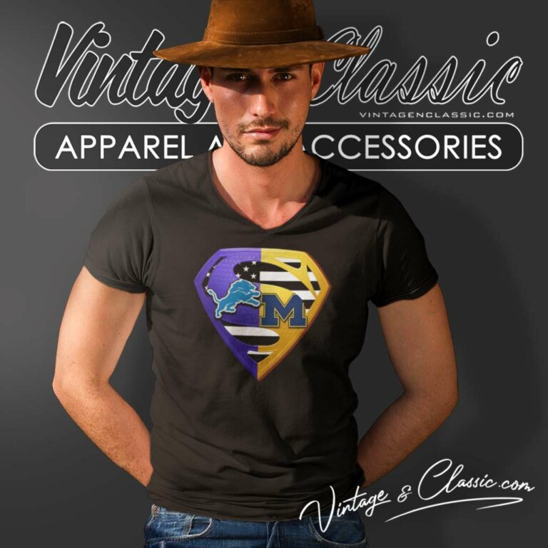 Lions Vs Michigan Wolverines Superman Logo V Neck TShirt Lions Vs Michigan Wolverines Superman Logo V Neck TShirt