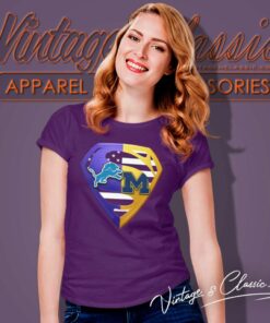 Lions Vs Michigan Wolverines Superman Logo Shirt 6 Lions Vs Michigan Wolverines Superman Logo Women TShirt