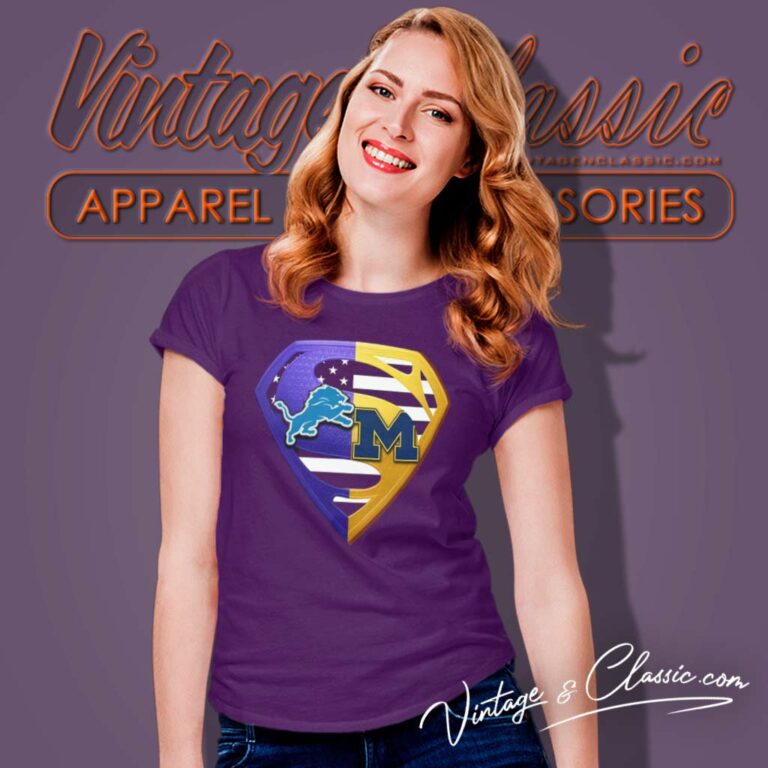 Lions Vs Michigan Wolverines Superman Logo Women TShirt Lions Vs Michigan Wolverines Superman Logo Women TShirt