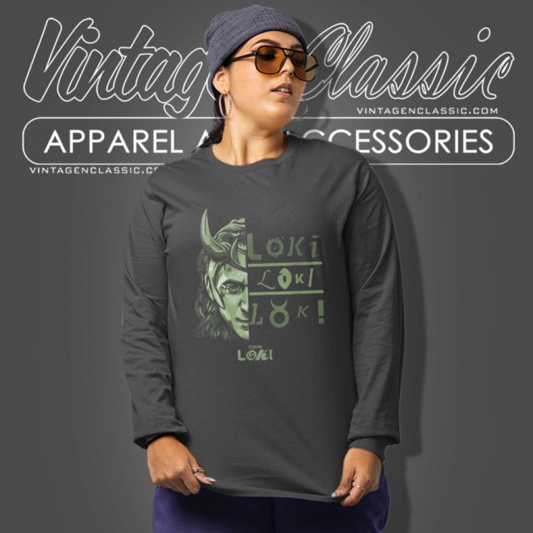 Loki Split Face Loki Logo Stack Long Sleeve Tee Loki Split Face Loki Logo Stack Long Sleeve Tee